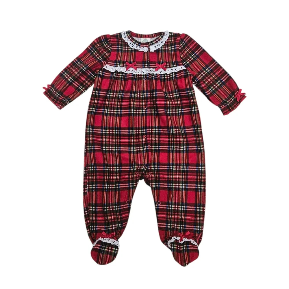 Little Me Plaid Ruffle Footie NEW Size 6 Mo Christmas Holiday Snap Closure